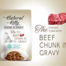 Chicken, Tuna with Beef Chunk in Gravy